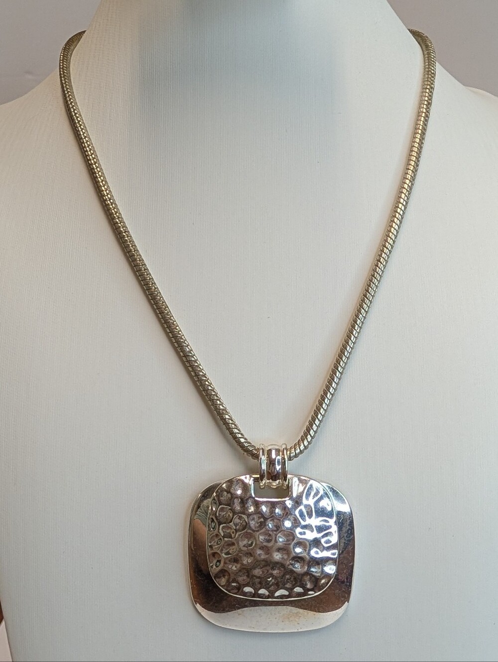 Silver-Tone Hammered Square Pendant Necklace - Women Jewelry